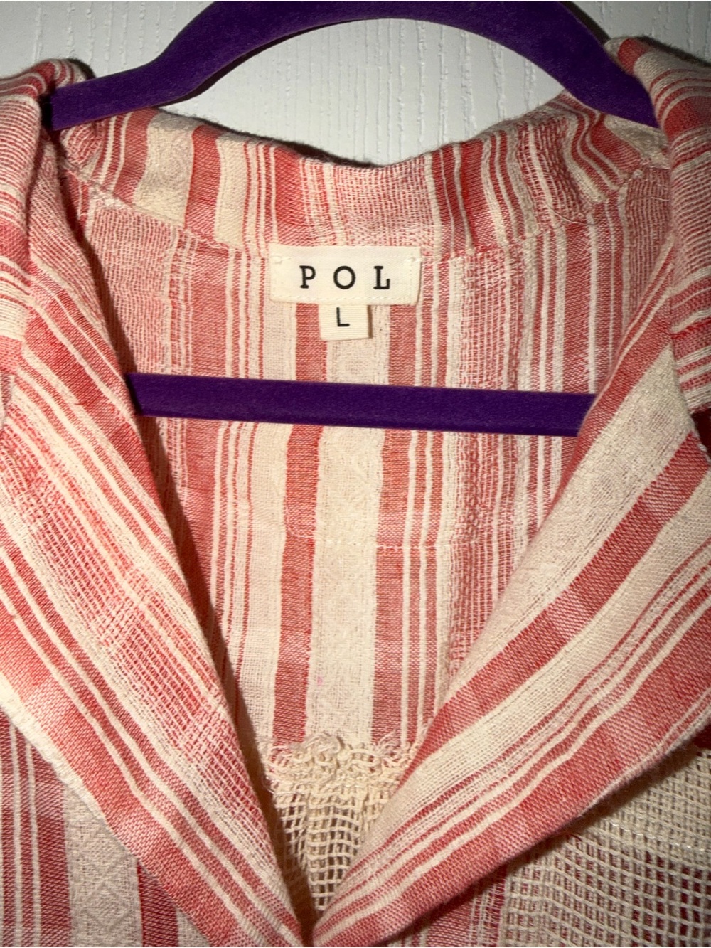 POL Red & Cream Striped Cropped Button Shirt - Picture 2 of 4